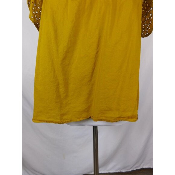 A New Day Mustard Eyelet Ruffle Sleeve Top Boho Witch M - Picture 4 of 12